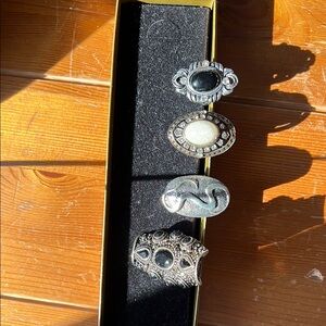 Elegant Silver and Black Ring Set